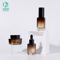 YAN Packaging Ensemble de bocaux en verre carré ambré graduel 15g/15ml/30ml Vente en gros de pompe à bouchon compte-gouttes en plastique pour crème cosmétique contour des yeux