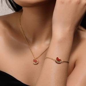 Stainless Steel Women's Rocking Horse Set 3-Piece Necklace+<b>Bracelet</b>+Earrings 18K Gold Plated <b>Sweet</b> Light Luxury Daily Accessory - Product Image 5