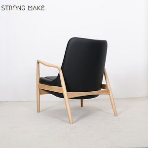 Meubles de salon chaise d'appoint en bois design à dossier haut chaise longue moderne du milieu du siècle avec pouf - Product Image 5