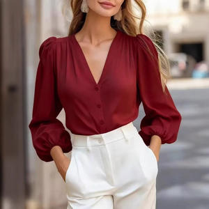 Blusa Elegante de Moda con Cuello en V, Estilo Diseñador, Otoño/Invierno 2025, Nueva, Holgada, Talla Grande, Chic, de Poliéster, Elástica en Cuatro Direcciones, para <span class=keywords><strong>Mujer</strong></span> - Product Image 3