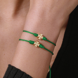 Pulsera de Trébol de Cuatro Hojas de la Suerte para el Día de San Patricio, Verde, Trenzada, para Mujer, Venta Caliente Transfronteriza - Product Image 2