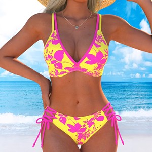 Ensemble de bikini sexy deux pièces avec coussinets de soutien-gorge, sans armatures, doublure en polyester, tailles SMLXL, maillot de bain de plage - Product Image 1