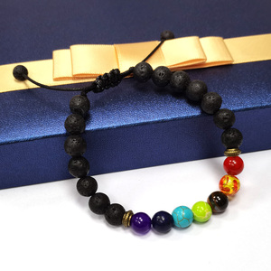 Dropshipping Classic 7 Chakra Pulsera con cuentas de piedra de lava natural Ágata Piedra principal para yoga y curación para aniversarios - Product Image 4