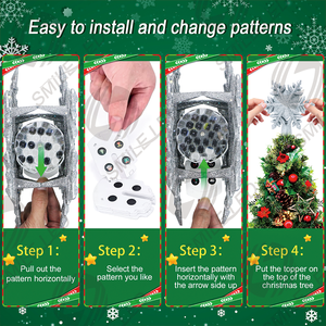 Árbol de Navidad Topper decoraciones proyector luz 3D giratorio hueco brillo copo de nieve árbol de Navidad decoración con 6 estrellas de proyección - Product Image 3