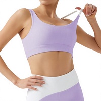 Set Yoga Ramah Lingkungan untuk Wanita, Bra Olahraga Berpinggang Tinggi dan Legging Bergaris untuk Lari dan Kebugaran