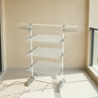 Séchoir à linge autoportant pliable en métal épaissi à 3 niveaux, grande étagère à vêtements réglable pour balcon