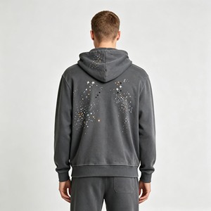 Sudadera con capucha y pantalones de chándal de algodón grueso con estampado de rizo, bolsillos laterales, hombros caídos, estilo urbano, personalizados, ecológicos, informales, al por mayor - Product Image 3