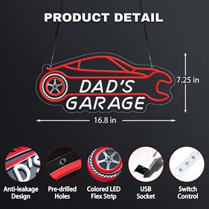 Enseigne néon « <span class=keywords><strong>Garage</strong></span> de Papa » pour Papa, Enseigne néon LED « <span class=keywords><strong>Voiture</strong></span> de sport rouge » pour <span class=keywords><strong>Garage</strong></span>, Enseignes néon pour Hommes, Cadeau Fête des Pères, Enseignes néon personnalisées - Product Image 6
