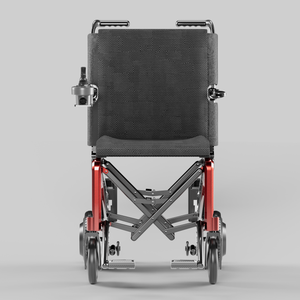 Fauteuil roulant pliable certifié UE avec cadre rouge et siège noir pour le transport en avion - Product Image 5
