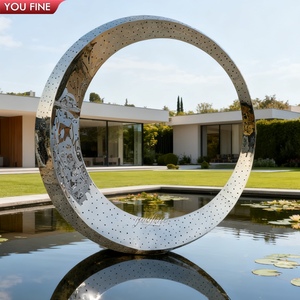 <span class=keywords><strong>Sculpture</strong></span> <span class=keywords><strong>de</strong></span> <span class=keywords><strong>jardin</strong></span> <span class=keywords><strong>contemporaine</strong></span> YOUFINE, grande <span class=keywords><strong>sculpture</strong></span> circulaire en acier inoxydable poli, finition miroir - Product Image 1