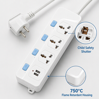 Multiprise industrielle universelle durable avec logo personnalisé, 3 prises individuelles avec interrupteurs, 2 ports USB, câble de 1,8 m, courant nominal 10A pour