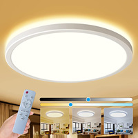 Plafonnier LED moderne de 29 cm (12 pouces) avec veilleuse, 24W, télécommande, intensité variable, blanc froid, pour chambre à coucher