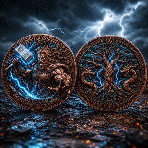 Moneta Commemorativa Personalizzata 3D ad Alto Rilievo di Thor, Dio <span class=keywords><strong>Nordico</strong></span>, in Rame Anticato, Moneta Vichinga Mjolnir per Collezioni di Lusso - Product Image 1