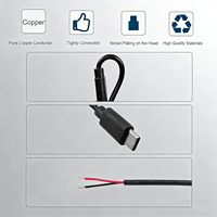 Kabel Pigtail USB Type C Male 24AWG, Kabel USB C Tunggal ke 2 Pin dengan Ujung Terbuka untuk Instalasi Peralatan USB-C DIY