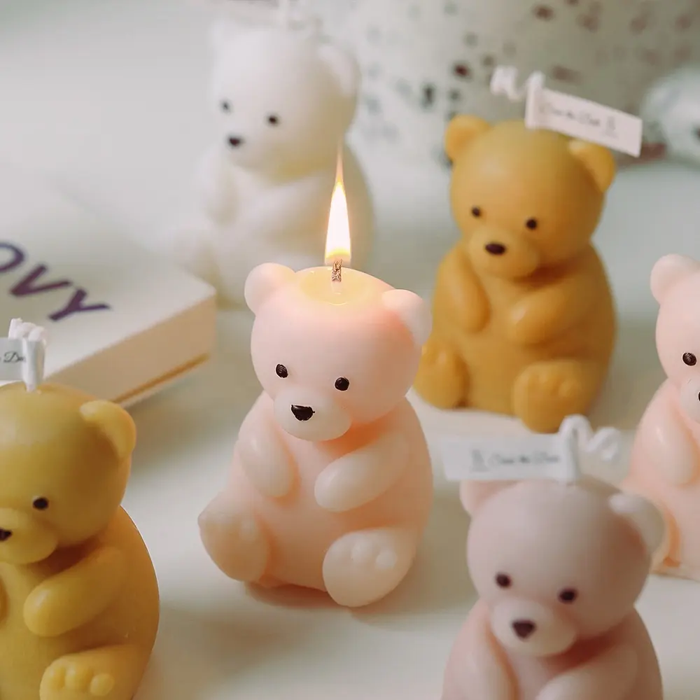 Vela de urso dos desenhos animados feita à mão, atacado, animal bonito, vela perfumada, presente de decoração