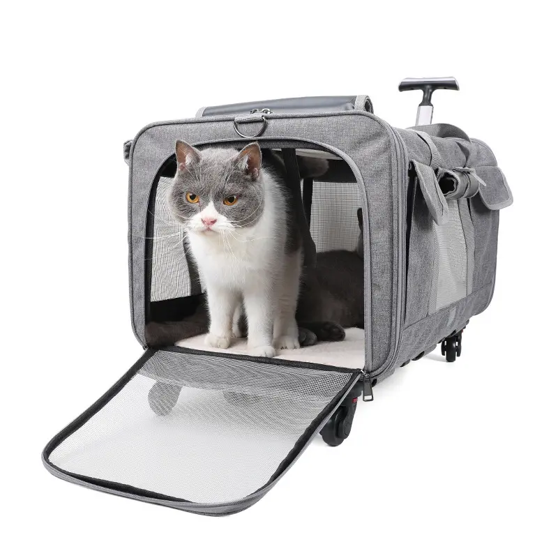 New Cat Bag Portable Pet Trolley Case for Going Out Detachable Universal Wheels Breathable and Foldable Large Capacity Pet Bag