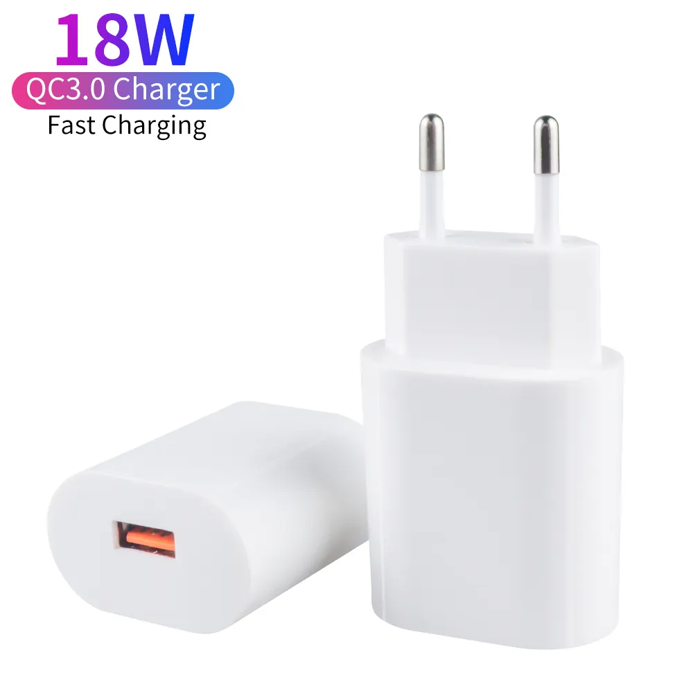 Hot Sell EU US Plug 18W Fast Charger Single USB Charger QC 3.0 Adapter 2A Mobile Phone Charger Fast Charging For Samsung iphone