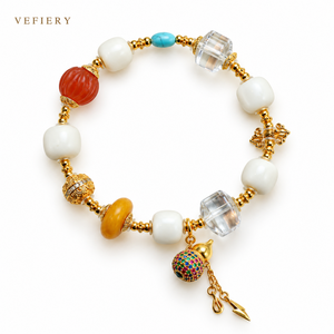 Bracelet en pierres précieuses mélangées ambre et turquoise, fait main, perles extensibles, bijoux pour femmes, OEM personnalisé - Product Image 1