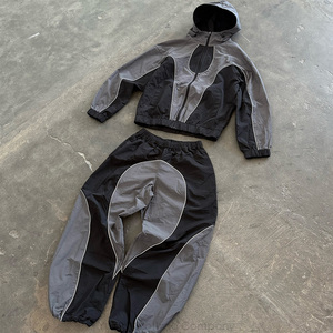 Custom Mens Windbreaker Oversized Reflective Waterproof Windproof <strong>Polyester</strong> Nylon Tracksuit Zip up Jacket <strong>Hoodies</strong> and Shorts Set - Product Image 1