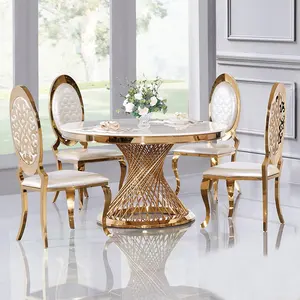 gold stainless steel luxury morden round marble dining table