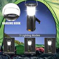 Lanterne de camping LED rechargeable à manivelle solaire avec sortie USB et crochet de suspension pour l'extérieur