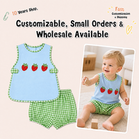 Puresun OEM/DOM Ensemble de bloomers doux brodés en coton 100% à motif fraise, imprimé à carreaux, sans manches, pour garçons de 0 à 3 ans