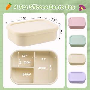 Boîtes à goûter et à déjeuner en silicone empilables sans BPA avec couvercles, rangement alimentaire pour tout-petits et boîte à déjeuner pour garderie pour enfants - Product Image 2