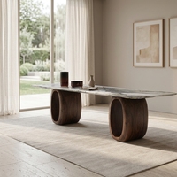 Ensemble de table à manger de luxe en marbre naturel avec plateau en verre de forme rectangulaire moderne, design original, pour 8 personnes, pour villa et hôtel