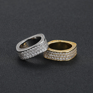 Wide Copper Full Zircon Men's Gilded Square <b>Circle</b> <b>Ring</b> for Men - Product Image 1