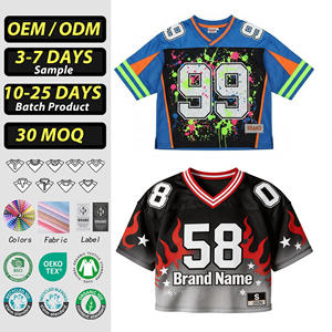 เสื้อยืดโอเวอร์ไซส์ทรงสั้นสไตล์สตรีทแวร์เรโทรพิมพ์ลายเสื้อฟุตบอลอเมริกัน ผ้าตาข่ายระบายอากาศ ยับยาก สำหรับผู้ชาย แบบสั่งทำ - Product Image 1