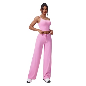 Women's Quick-Drying Fitness Suit Antibacterial Yoga Clothing with Slanted Shoulder Loose Casual Sports Set