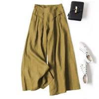 Usine Chine Vente Culottes Taille Haute Jambes Larges Femme Mode Bohème Pantalon Baggy en Lin Surdimensionné