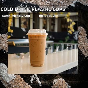 Customized Disposable PET <b>PLA</b> Cups with Lids Clear Embossed Printing Logo Boba Coffee and Cold Drinks - Product Image 2