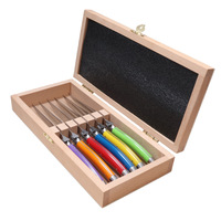 Ensemble de couteaux à steak en acier inoxydable avec manche en plastique de couleur arc-en-ciel, 6 pièces, écologiques, lavables au lave-vaisselle, style Laguiole, couverts de table