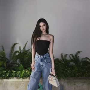 Mujeres Color sólido sin mangas Sexy Wrap <span class=keywords><strong>pecho</strong></span> espalda abierta ojal correa lateral corsé fuera del hombro <span class=keywords><strong>Crop</strong></span> <span class=keywords><strong>Top</strong></span> - Product Image 5