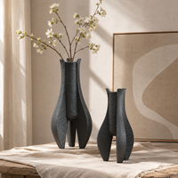 Vase sculptural géométrique en céramique noire haute avec base ouverte, fait main, écologique, pour décoration de table moderne