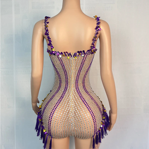 Combinaison de scène Novance sexy avec strass, paillettes et franges, pour chanteuse, danseuse, grande taille, fête, une pièce - Product Image 2