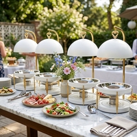 Plat de service de luxe en or blanc avec couvercle basculant pour réchaud de buffet de mariage