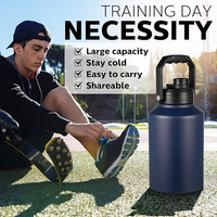 Pichet à eau d'extérieur de grande capacité de 1 gallon, flacon de gymnastique sportive de 128oz, bouteille d'eau en acier inoxydable pour l'école en métal avec poignée