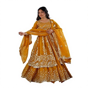 YELLOW Embroidered Anarkali <b>Suit</b> With Dupatta Traditional Indian <b>Wedding</b> Dress <b>Women</b> Floor-Length Loose Fit - Product Image 1