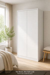 Lemari Pakaian Kayu Panel Datar Putih Nordik Bersertifikasi ENF, Lemari Skandinavia KD, Kabinet Penyimpanan Pintu Ganda untuk Kamar Tidur - Product Image 2
