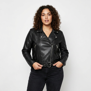 Chaqueta de Mujer 2024 de Alta Calidad, Nueva, de Piel de Oveja, Teñida Lisa, Estilo Motero, Acolchada, Tipo Café Racer, Tallas Grandes - Product Image 2