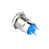 ABILKEEN Interrupteur à bouton-poussoir métallique étanche 16 mm avec anneau LED bleu, momentané, tête plate, 4 broches, en acier inoxydable