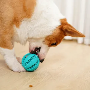Juguete masticable para mascotas de calidad personalizada, Limpieza de dientes ultraduradera para perros, bolas de goma para rascar con fugas de comida para perros agresivos