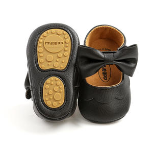 Schmetterlings-PU-Schuhe mit weicher Sohle, Klettverschluss und Schleife, strapazierfähig, für Kleinkinder und Babys, mit gewelltem Rand - Product Image 1