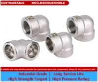Coudes filetés 90° en acier inoxydable 316L forgé, surface lisse, résistant à la corrosion, haute pression 3000LB, conformes ASME B16.11, personnalisés