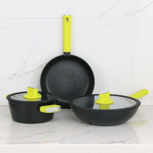 Bán buôn New cổ điển thân thiện với môi nhôm không dính đá cẩm thạch lớp phủ nấu ăn chậu <span class=keywords><strong>Cookware</strong></span> sets với cảm ứng dưới - Product Image 2