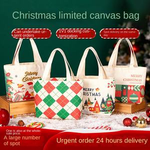 Sac fourre-tout en toile de Noël haut de gamme avec logo personnalisé, design festif DIY, Joyeux Noël, plusieurs tailles - Product Image 2