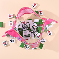 Sac à tuiles de mahjong en PVC imperméable, pochette de rangement transparente de grande capacité avec lettres MAHJONG brodées, fermeture éclair dorée pour le voyage