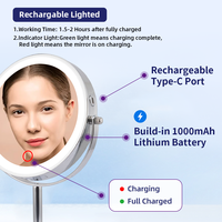 Miroir de maquillage grossissant OEM ODM 3x/5x/7x/10x, portable, rechargeable, double face, avec LED à 3 couleurs réglables et rotation à 360°